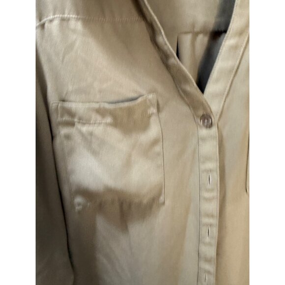 Express Olive Green Button-Up Blouse With Front Pockets & Roll-Tab Sleeves Women - Picture 9 of 10